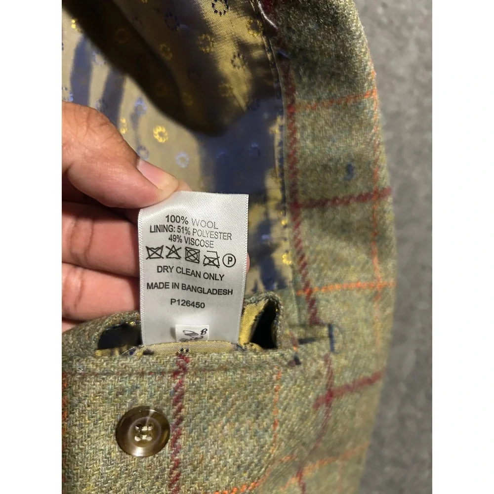 Samuel windsor british tweed blazer jacket mens windowpane green size 40 short